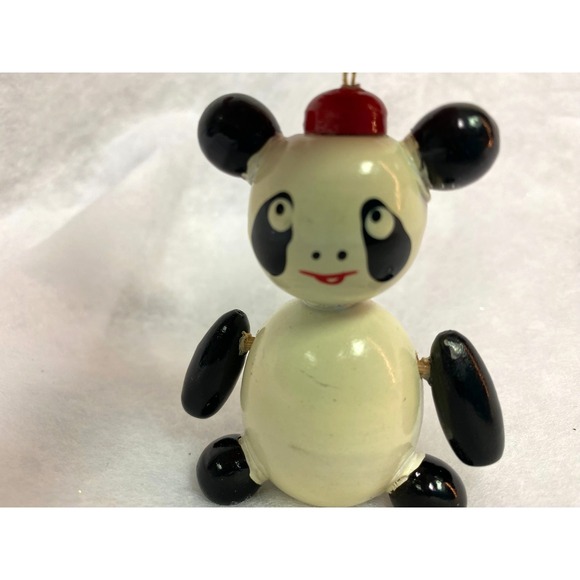 VTG 80's Kurt S. ADLER Wooden Panda Bear Christmas ORNAMENT Movable Arms Japan - Picture 3 of 6